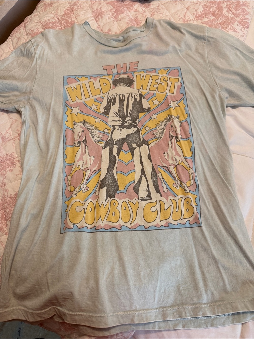 Men's Light Blue Graphic Tee — Wild West Cowboy Design